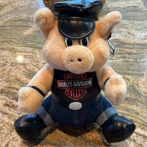 Vintage 10" Harley Davidson Hog Motorcycle Biker Stuffed Pig Plush Doll 1998 NWT